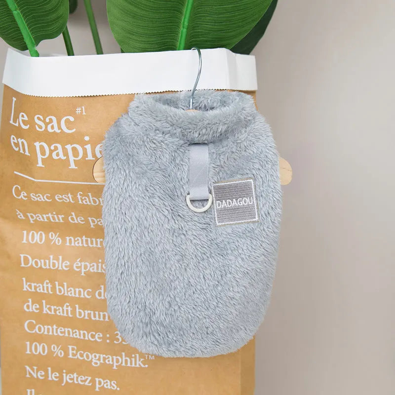 Coral fleece pet jacket with colourful pull rings in blue colour option