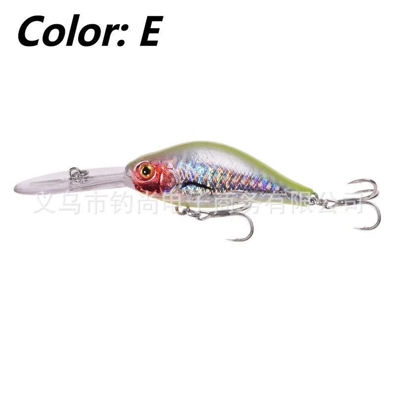 Floating Rock Little Fat Man deep diving mino fishing lure, 10.5cm long with treble hooks.