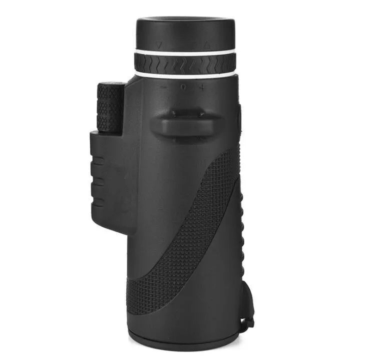 Black HD 40x60 smartphone monocular telescope with 60mm objective lens shown next to a mobile phone.