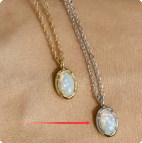 Geometric jelly opal pendant on a chain, made from 925 silver with gold or white gold plating.