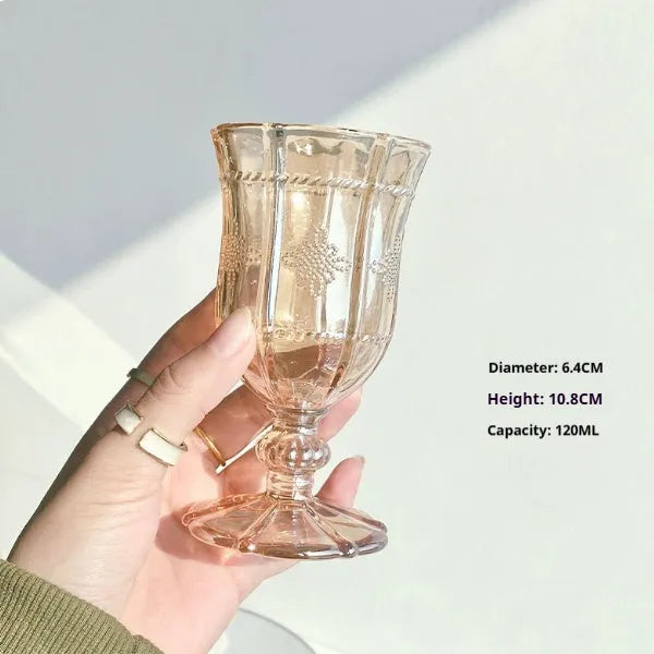 Medieval French simplicity red wine glass body showing bamboo goblet and blue bottom cup options