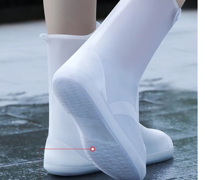 White PVC high top waterproof shoe covers reusable for indoor cleaning and outdoor rainy day protection