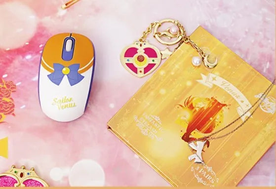 Sailor Moon cartoon wireless mouse with USB receiver in pink colour scheme