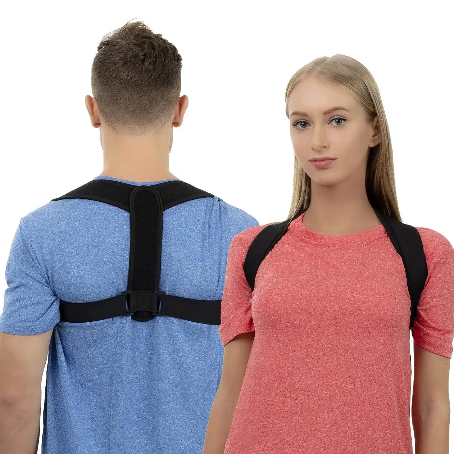 Black adjustable posture correction strap with breathable construction