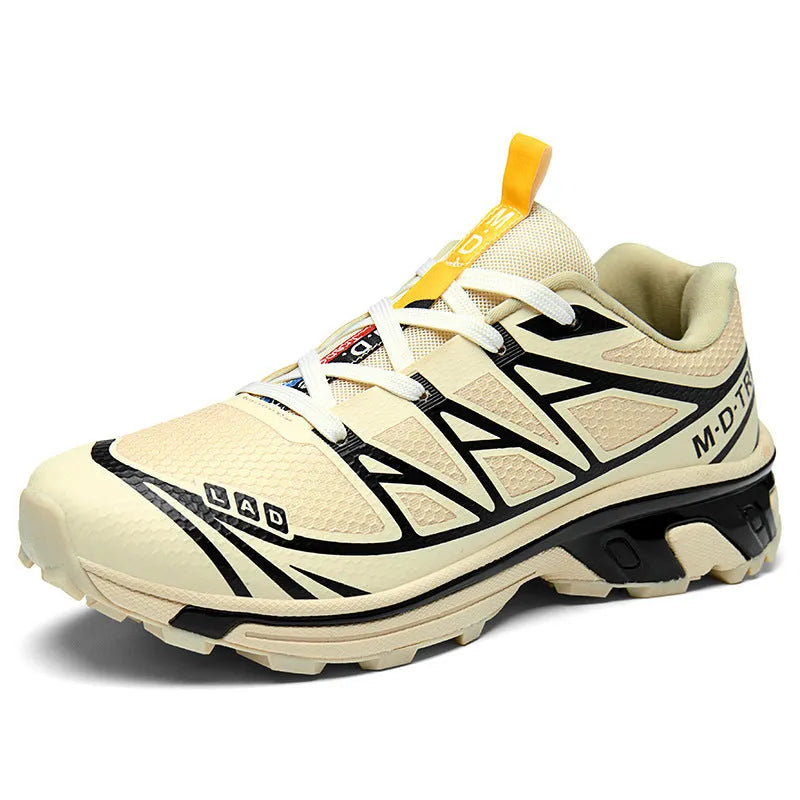 Men's and women's low top hiking shoes with artificial leather upper and rubber sole in black silver and khaki colors for outdoor tourism