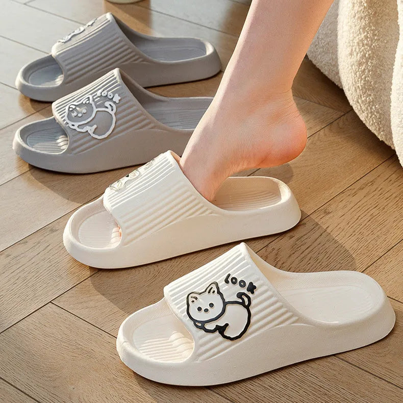 Women's cat-themed platform slides with thick EVA sole in multiple colours.