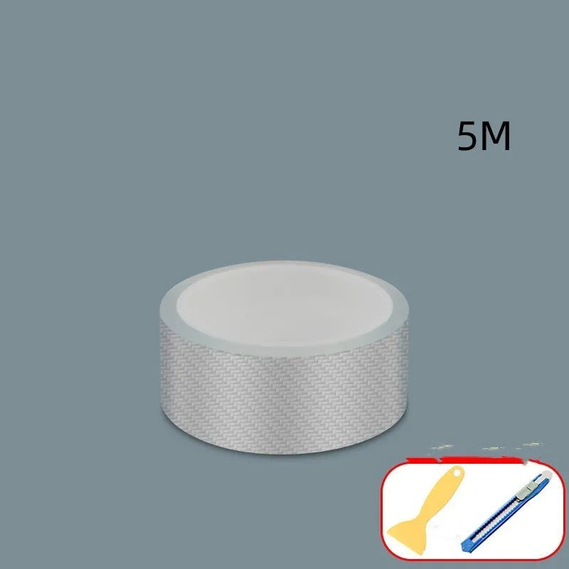 Carbon fibre grain transparent anti-collision strip for car doors and thresholds.