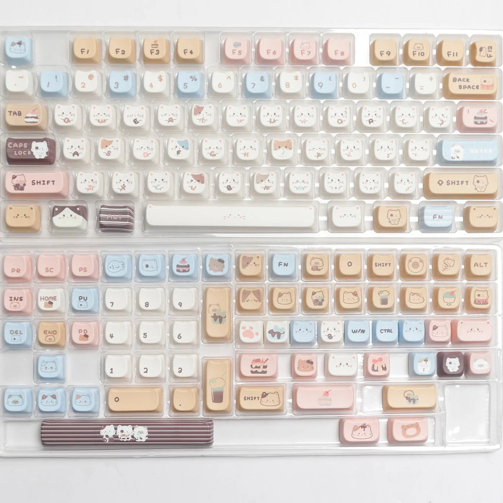 Sea salt cat themed PBT sublimation key cap set for mechanical keyboards showing full 26-piece layout