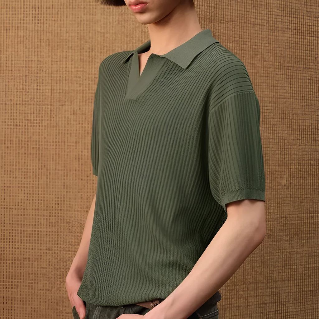 Creamy-white business polo shirt with loose fit and short sleeves for summer wear.