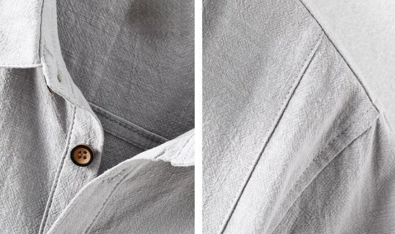 Men's cotton linen casual shirt in loose fit showing milky white colour option