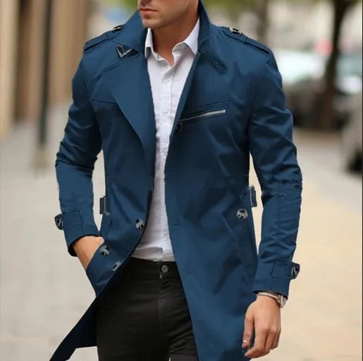 Men's plus size lapel collar casual jacket in autumn colours with side seam pockets