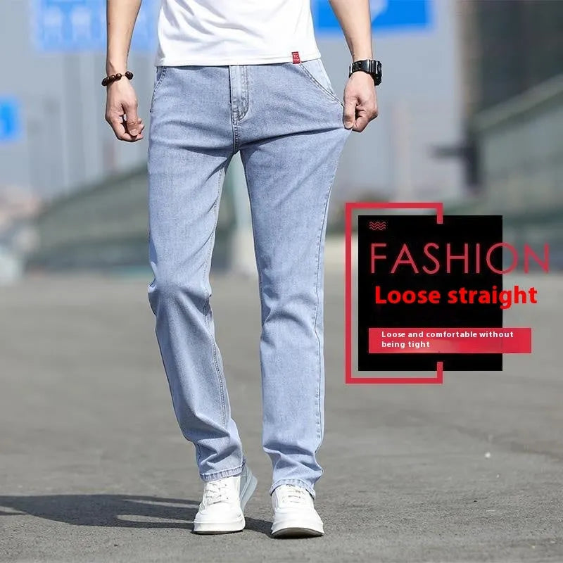 Men's smoky gray jeans with straight leg cut and rabbit fur fabric showing zip fly closure
