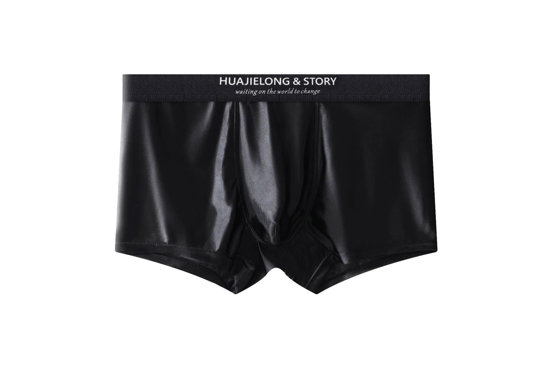 Men's mid-waist ice silk satin underwear in coffee colour showing traceless design