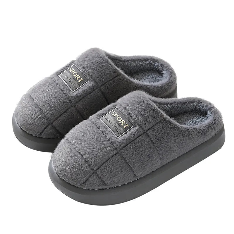 Men's grey winter slippers with artificial wool lining and non-slip EVA rubber soles