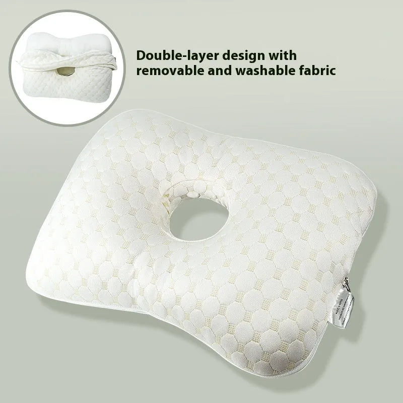 Beauty salon single hole ear pillow in New Chinese style, showing centre cut-out.