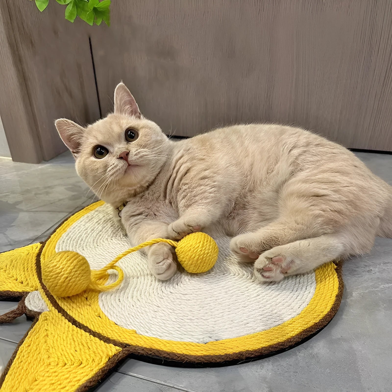 Yellow Corgi butt design sisal cat scratching board with anti-slip base