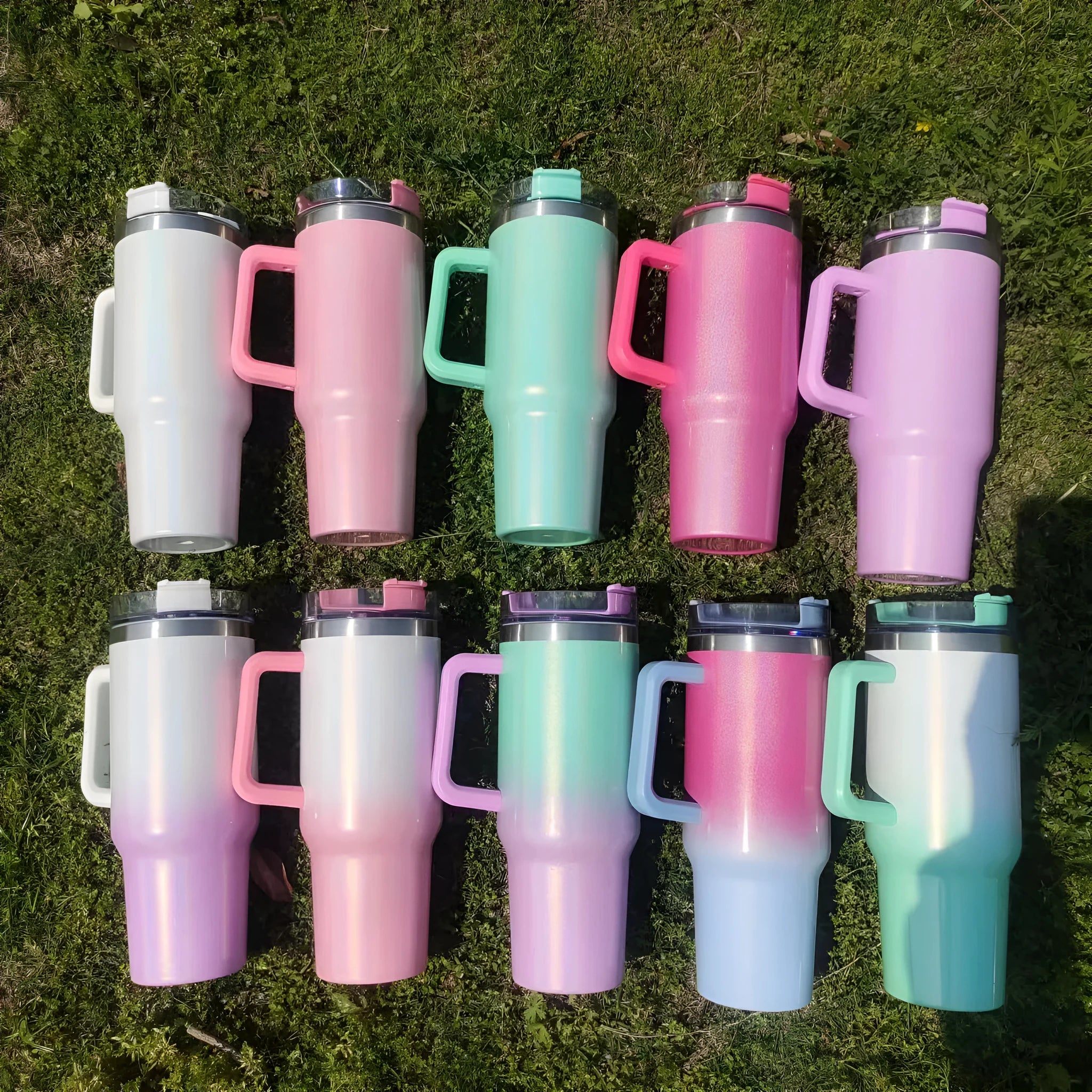 Large stainless steel vacuum insulation cup in rainbow gradient colour with 27.5cm height