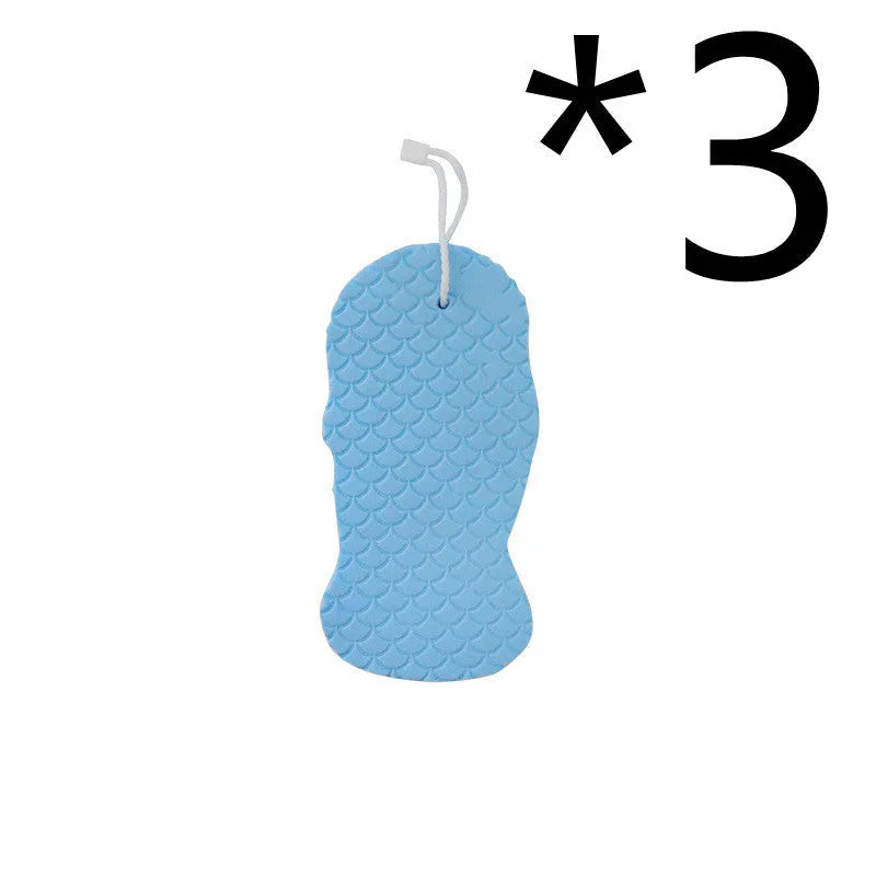 3D fish scale pattern bath sponge ball in white, grey, pink, and light blue colours