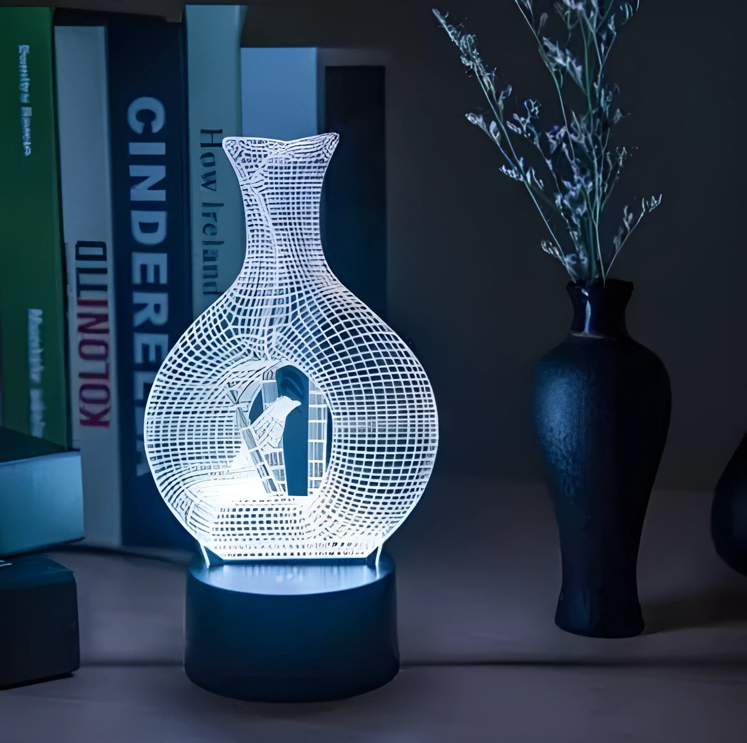 3D acrylic LED night light on ABS base with seven colour touch control options