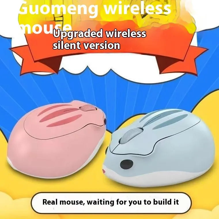 Hamster wireless Bluetooth silent mouse in yellow, pink and grey colour options showing compact design