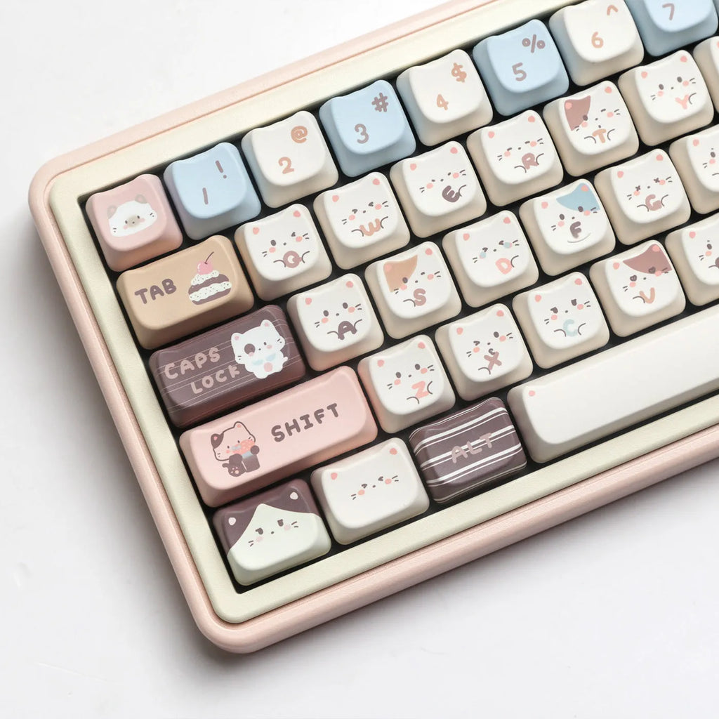 Sea salt cat themed PBT sublimation key cap set for mechanical keyboards showing full 26-piece layout