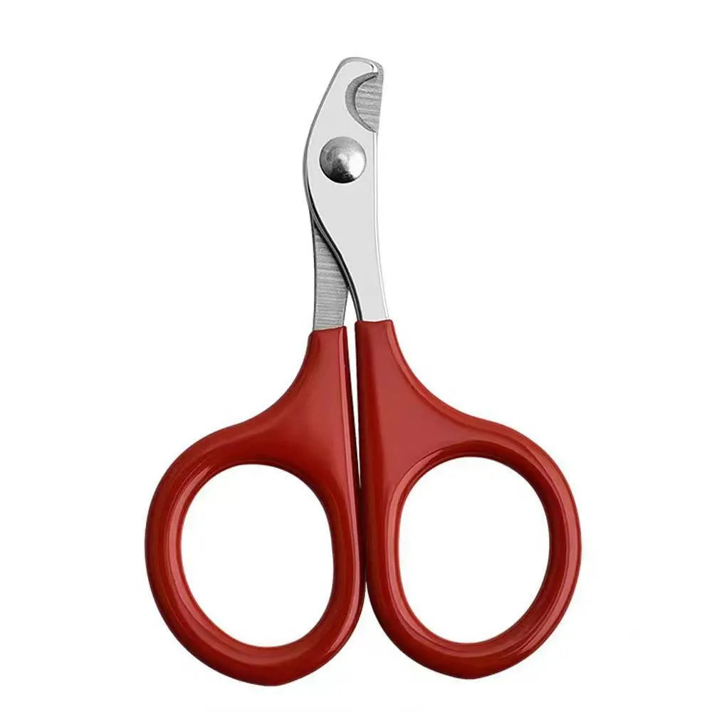 Stainless steel pet nail clippers with plastic and rubber handle for trimming cat and dog claws