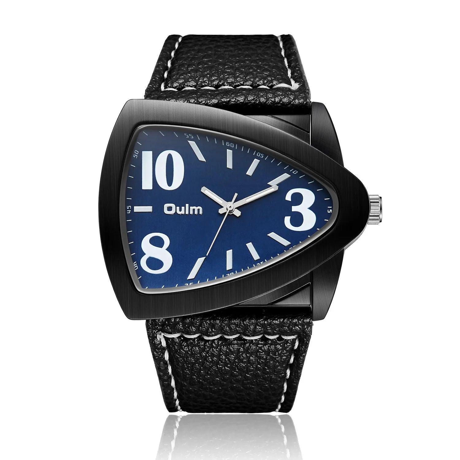 Men's brown casual watch with a patterned triangle belt strap and quartz dial.