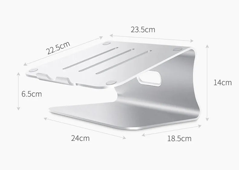 Aluminium notebook cooling bracket with rotary mechanism in silver or grey finish