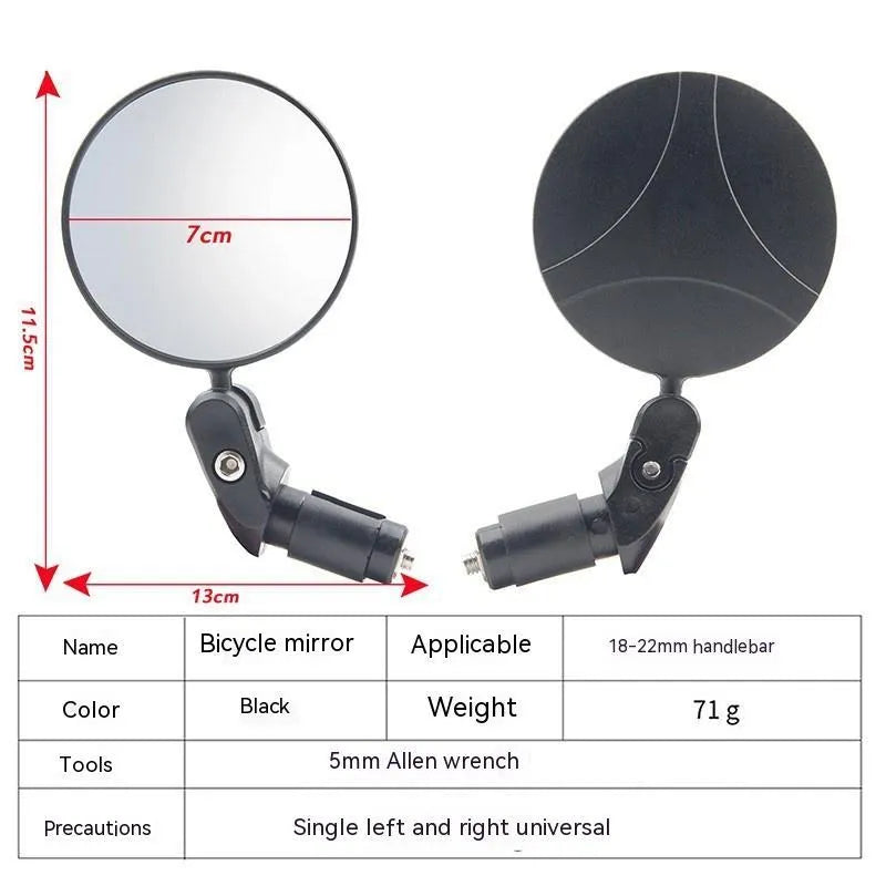 Black foldable convex rearview mirror for vehicles with a 7cm wide-angle reflector.
