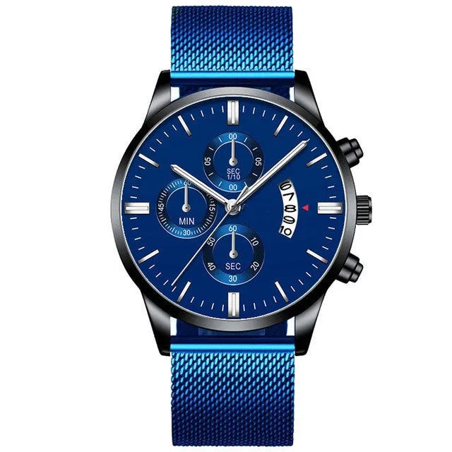 Men's stainless steel quartz watch with mesh band in a two-tone colour option.