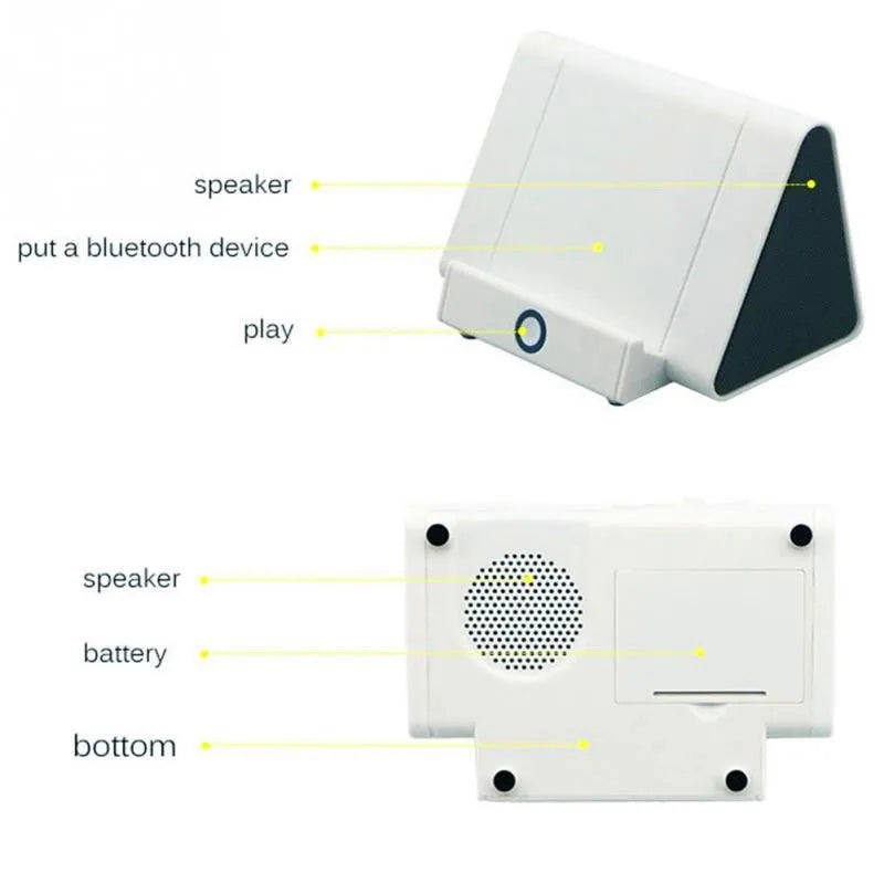 Compact black or white wireless Bluetooth speaker with a built-in microphone for calls.