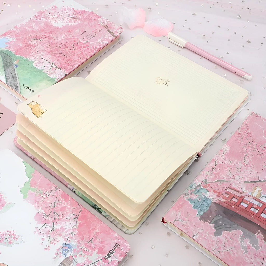 Notebook student book with thread binding, 240 blank pages, large 14cm x 21cm size, paper cover, pink colour