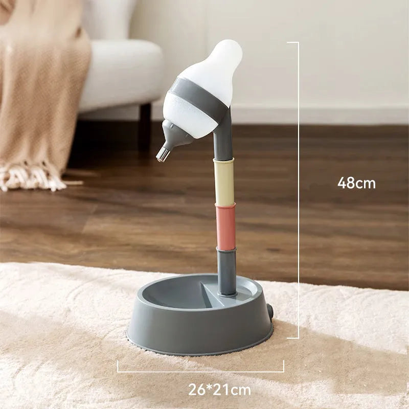 Green adjustable standing water dispenser for pets with a detachable bowl and pole.
