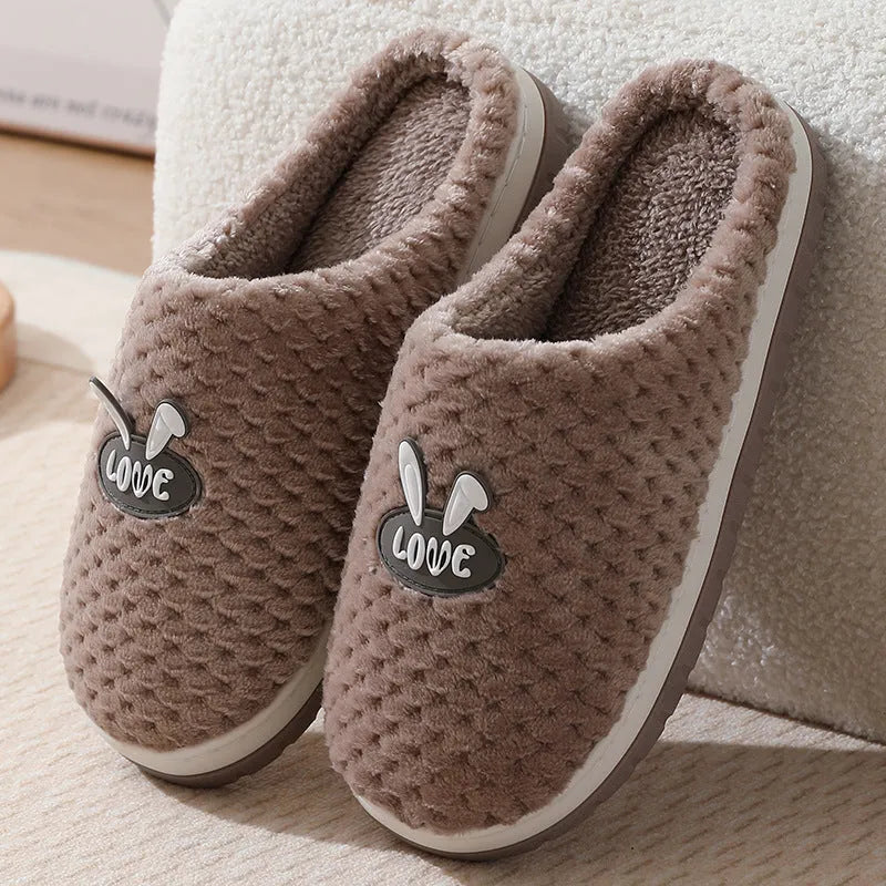 Women's rabbit plaid design slippers with artificial fur and non-slip rubber soles in various colours