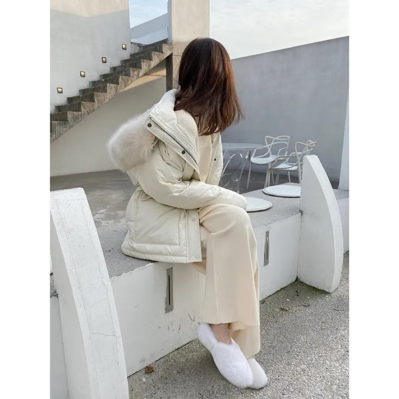 Women's cream white knitted wide-leg trousers with high waist for autumn winter wear