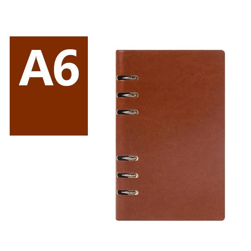 Imitation leather loose leaf notebook in black, blue, brown, red or seaweed green colours