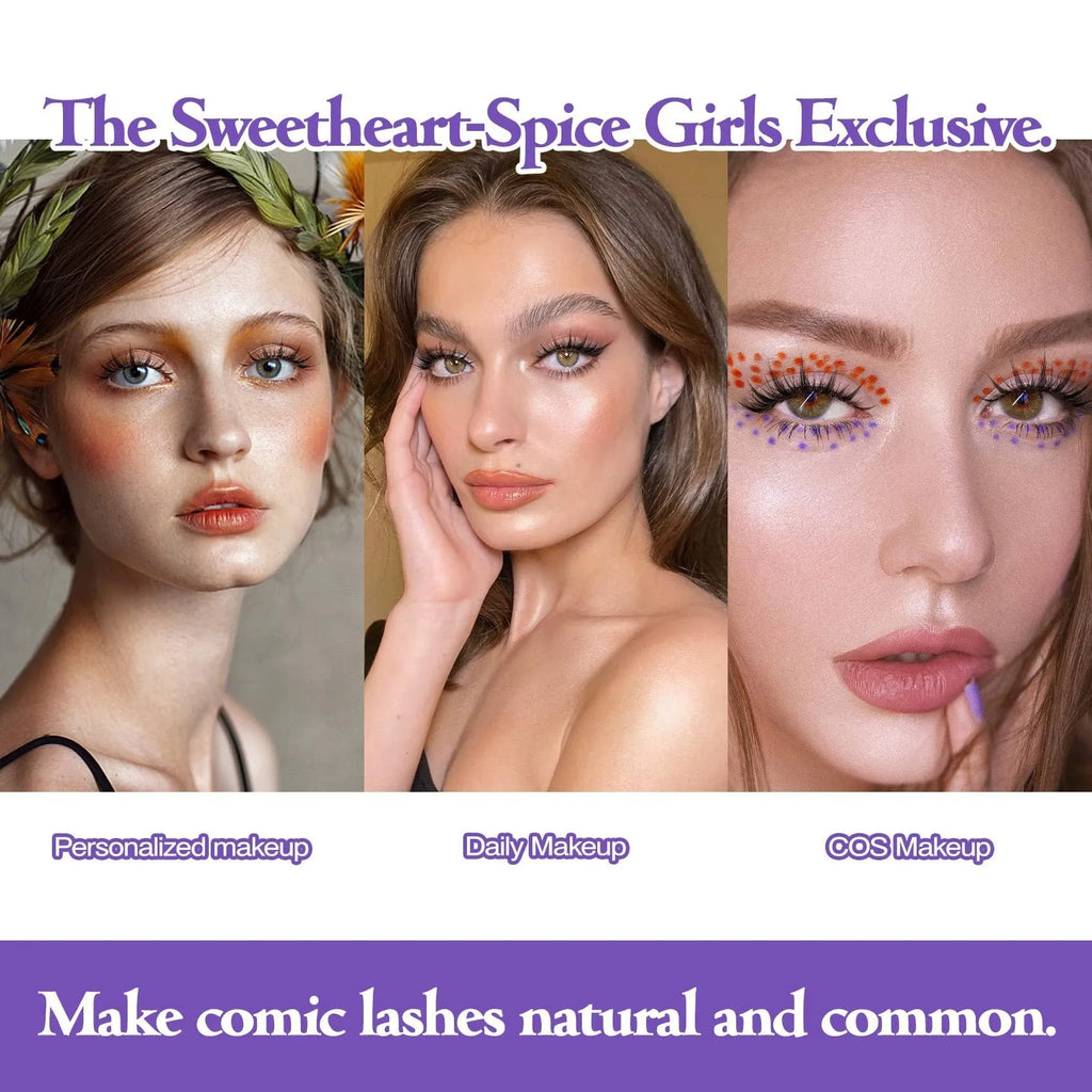 Pack of natural wispy Korean false eyelashes for anime cosplay, showing styles 007, 008, and 009.