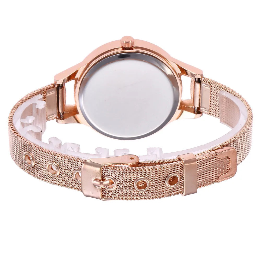Harmony Sale women's rose gold stainless steel mesh belt watch with round glass dial and pin buckle