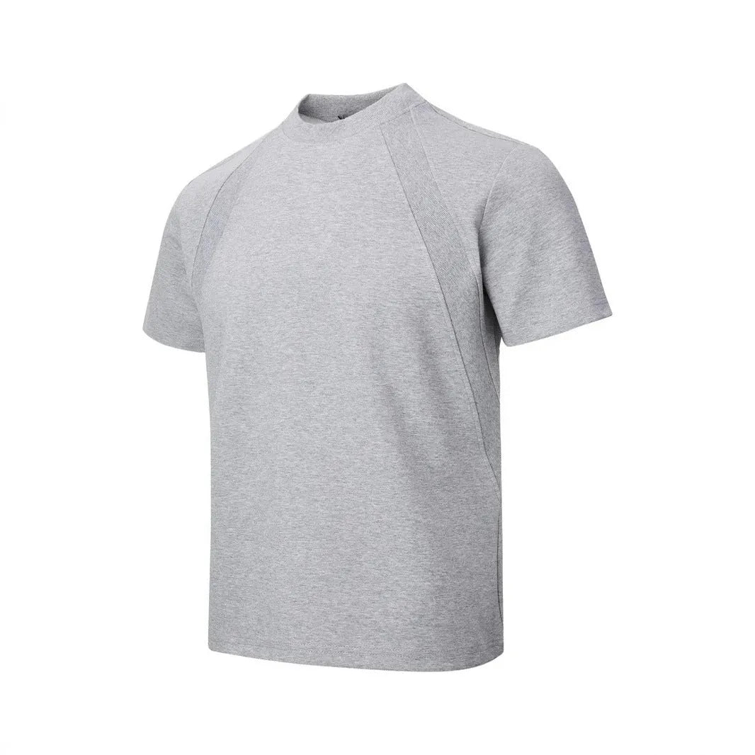Short sleeve loose top with textured air layer stitching in grey.