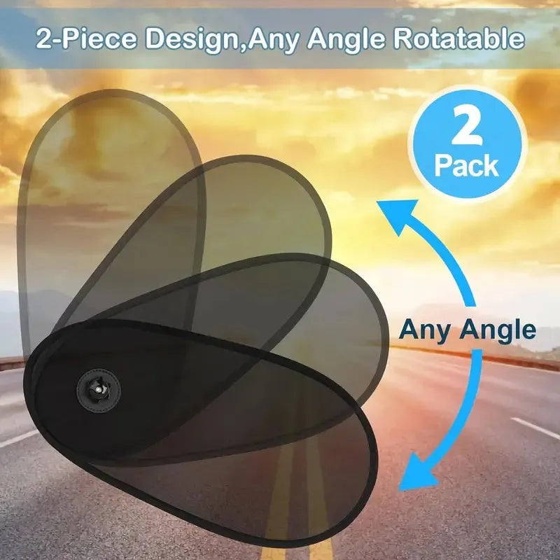 Black breathable car window shades stretched across a car side window with suction cup attachments