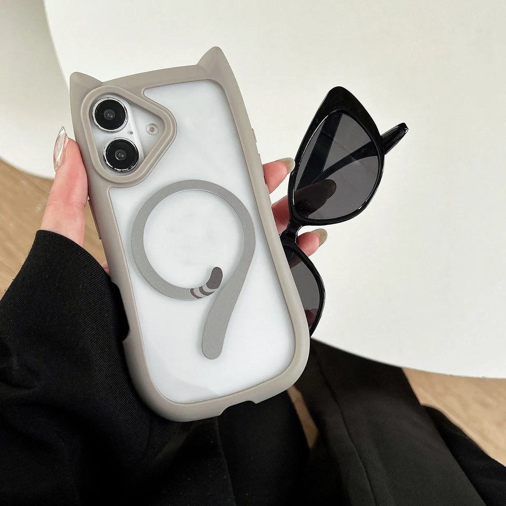 Transparent acrylic TPU phone case for iPhone 17 with magnetic suction feature shown in black colour variant