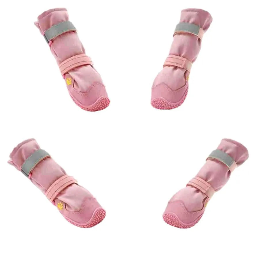 Set of four black waterproof rubber dog shoes for extended medium large breeds with non-slip soles