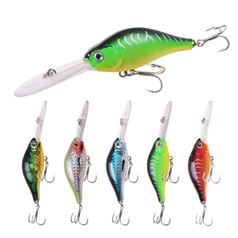 Floating Rock Little Fat Man deep diving mino fishing lure, 10.5cm long with treble hooks.