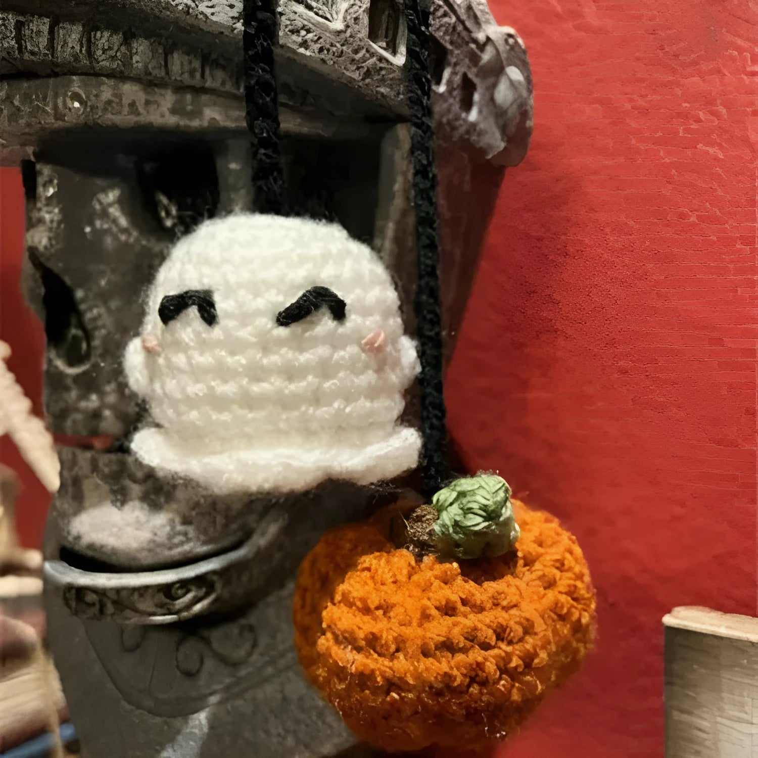 Plush hand-woven car hanging ornament with Halloween cartoon design on polyester fabric