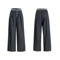 Straight-leg high-waist trousers with button open line detailing in black and grey colours