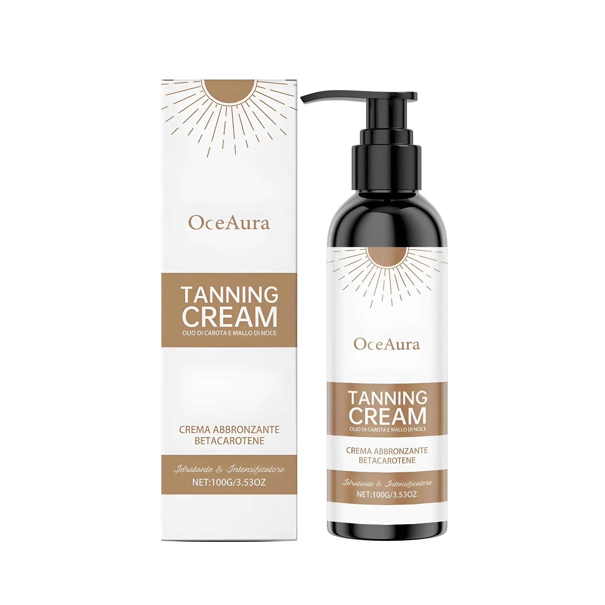 100g jar of moisturising blackening cream with orange-toned formula
