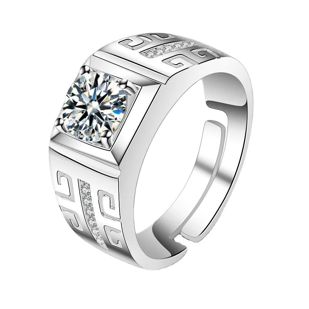 Large square diamond men's ring with adjustable opening in gold colour finish