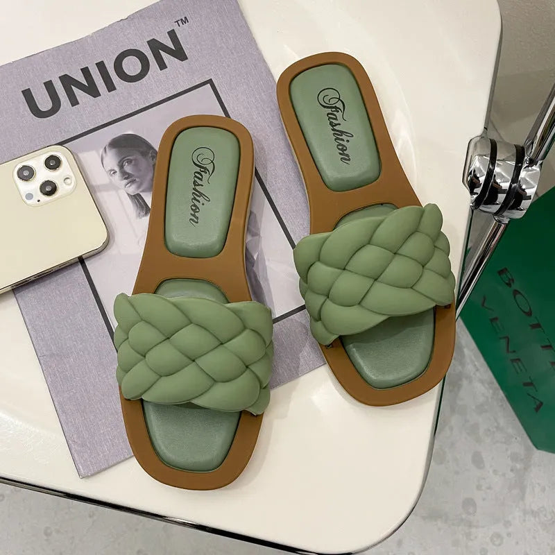Women's plaid pattern anti-skid sandals with thick PVC soles in four colour options