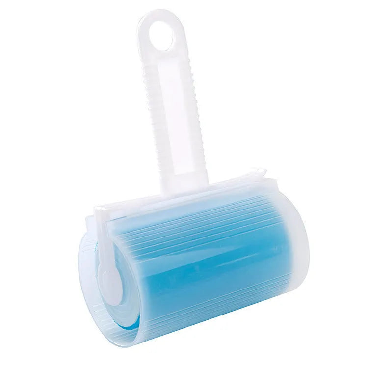 Blue reusable washable lint roller with protective cover for removing pet hair from clothes