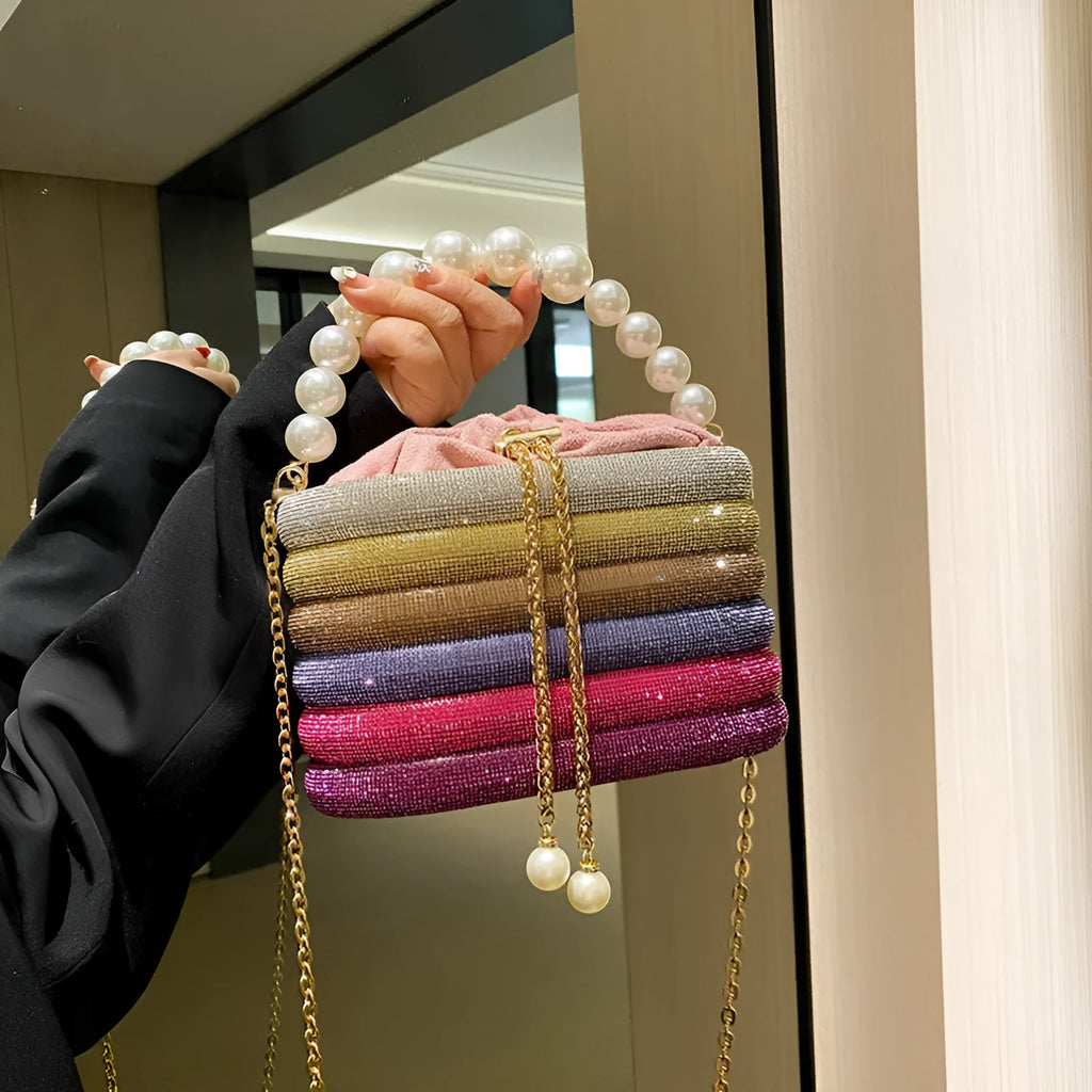 Women's retro style crossbody bag with pearl decoration and single shoulder strap